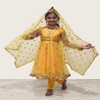 Anarkali Indian Classical Dance Costume For Girls-YELLOW