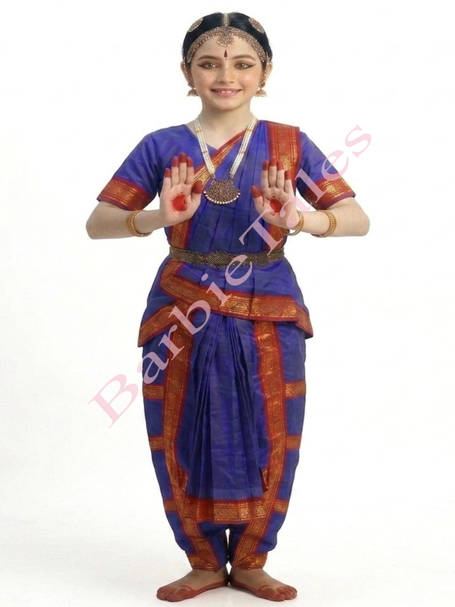 Bharatanatyam Indian Classical Dance Costume For Girls - Blue