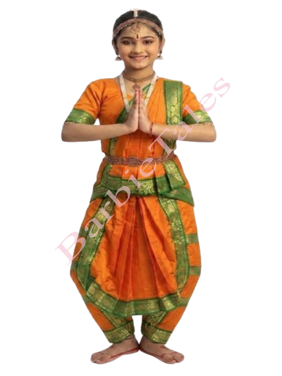 Bharatanatyam Indian Classical Dance Costume For Girls -Orange