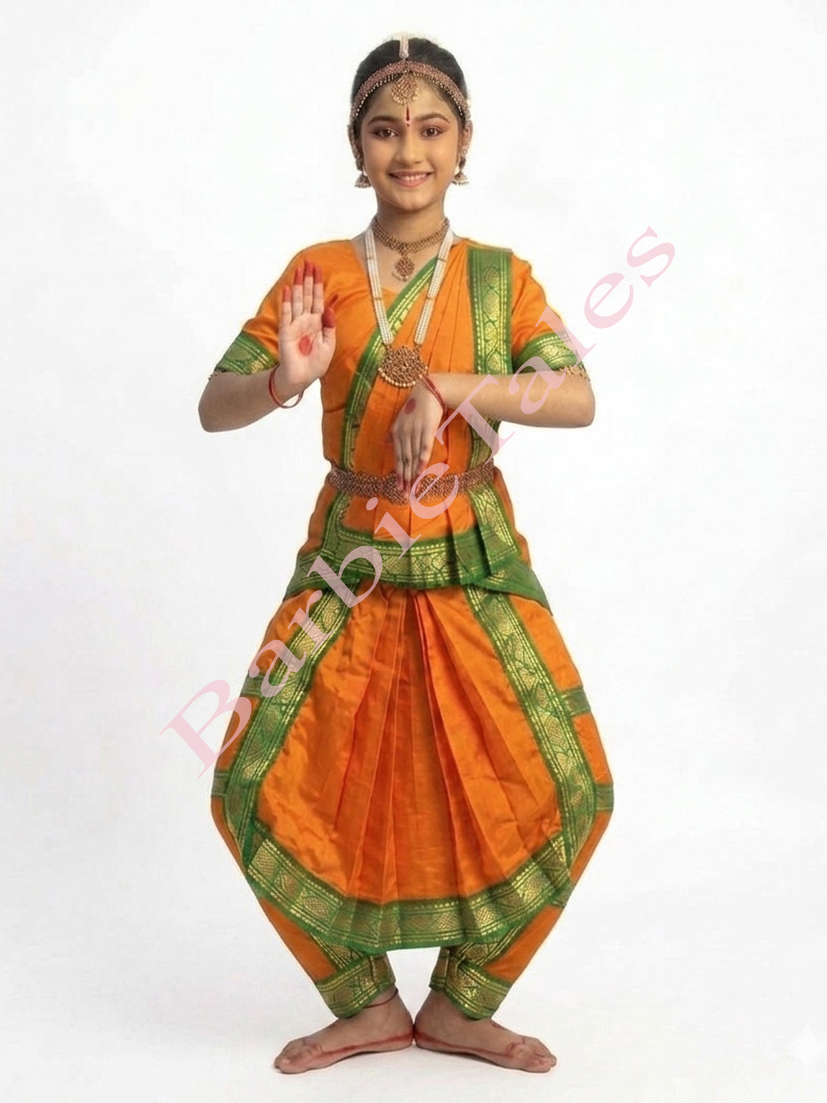 Bharatanatyam Indian Classical Dance Costume For Girls -Orange
