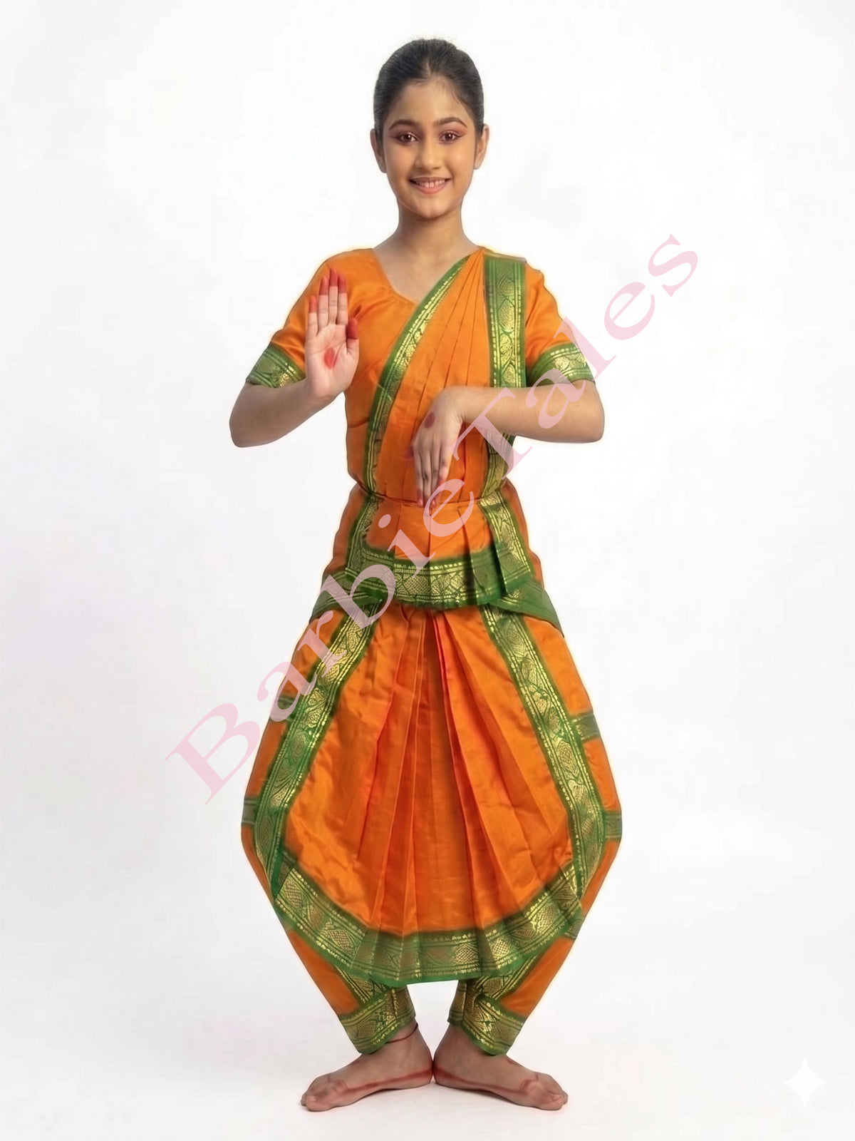 Bharatanatyam Indian Classical Dance Costume For Girls -Orange