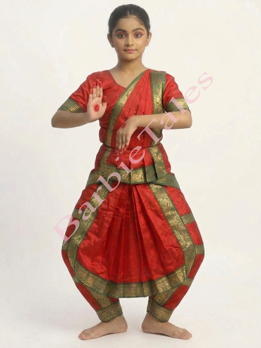 Bharatanatyam Indian Classical Dance Costume For Girls -Red