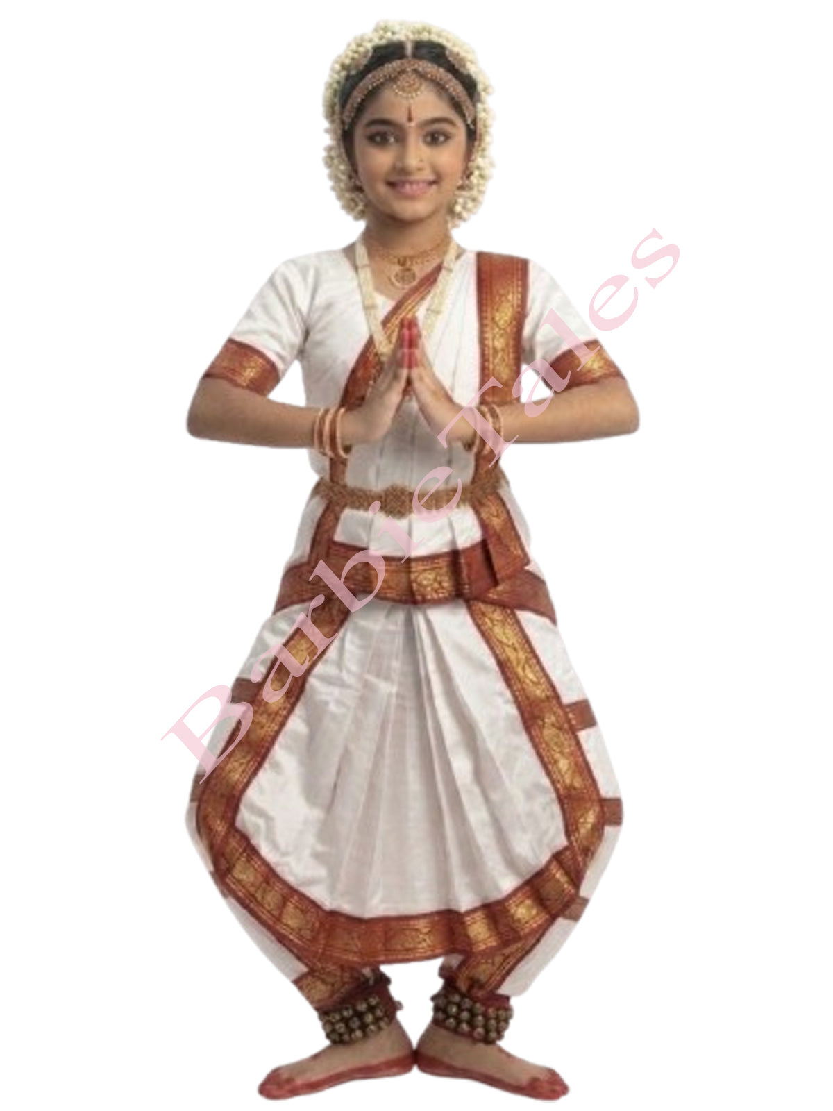 Bharatanatyam Indian Classical Dance Costume For Girls -White