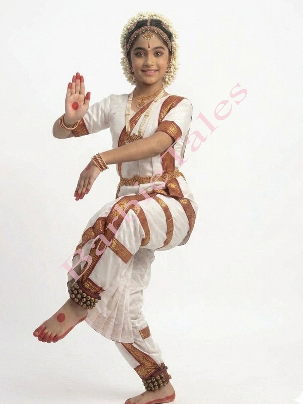 Bharatanatyam Indian Classical Dance Costume For Girls -White