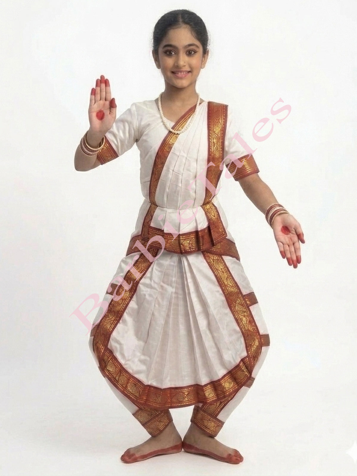 Bharatanatyam Indian Classical Dance Costume For Girls -White