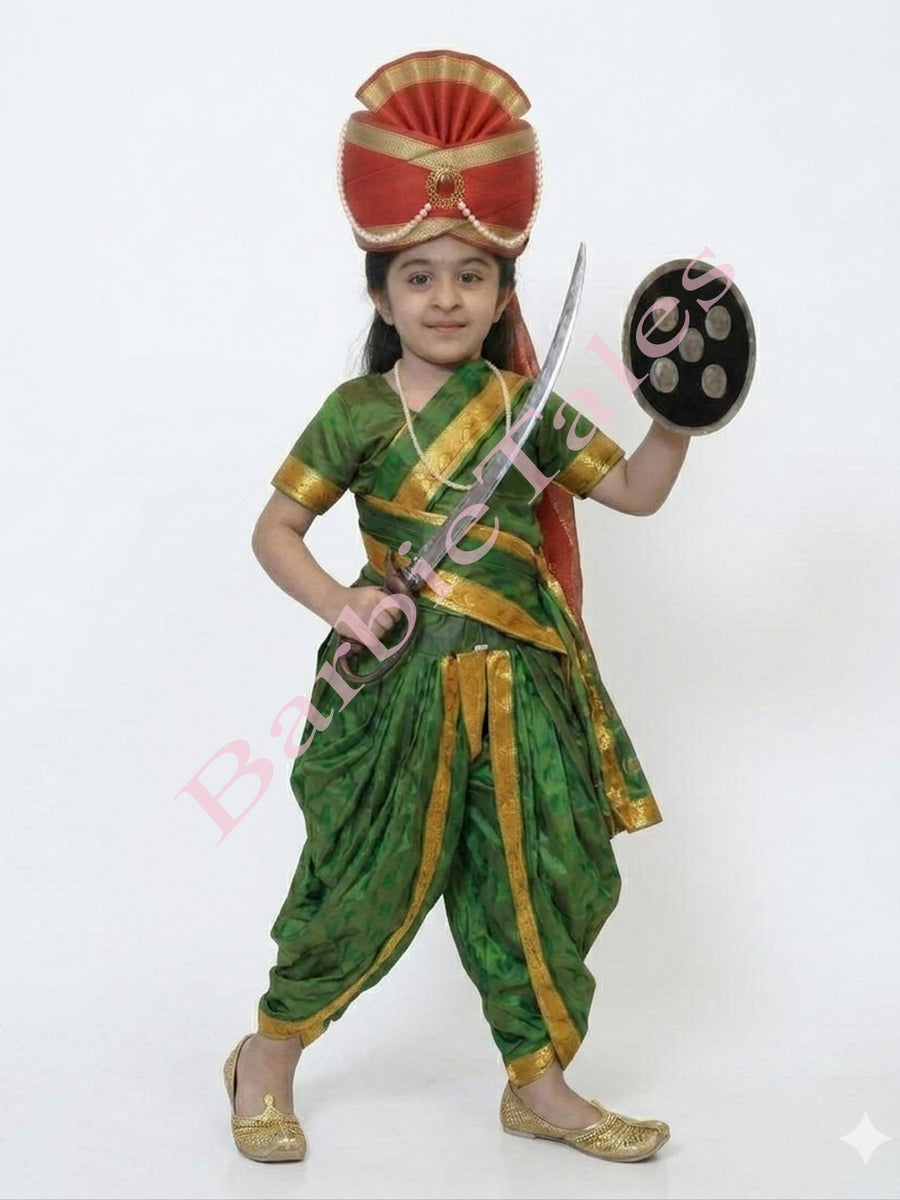 Rani Laxmi Bai Jhansi Ki Rani  Green Kids Fancy Dress Costume
