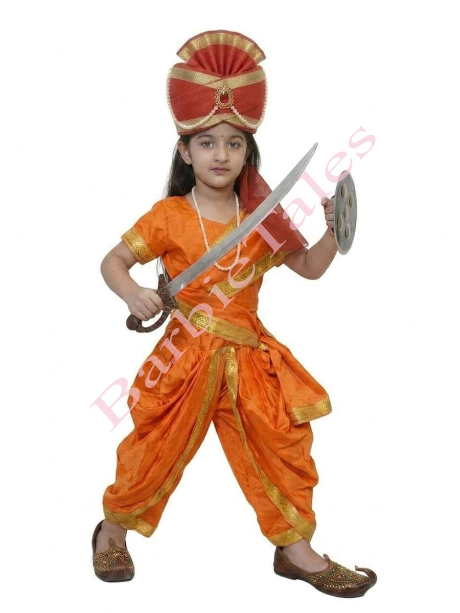 Rani Laxmi Bai Jhansi Ki Rani  (Orange) Kids Fancy Dress Costume