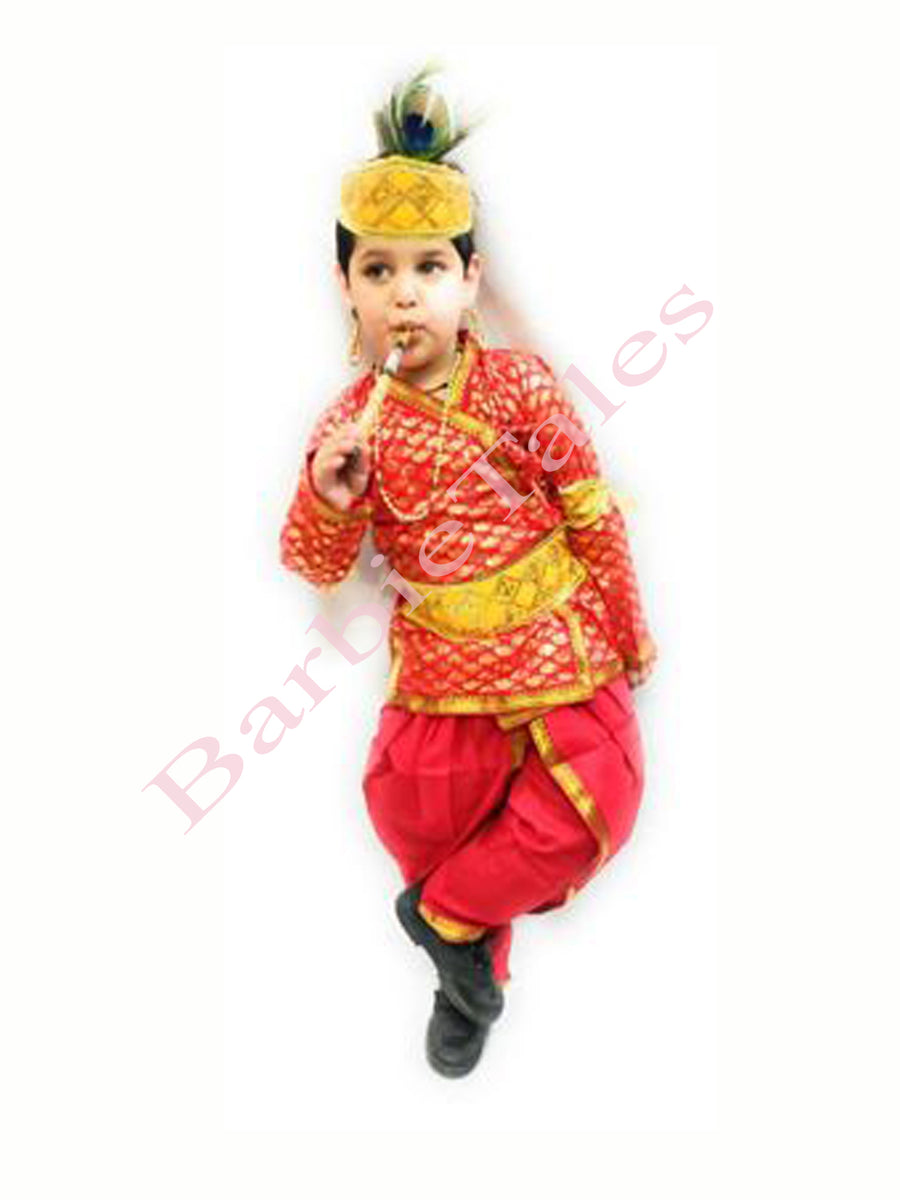 Little Bala Krishna Boutie Print with Ornaments -RED