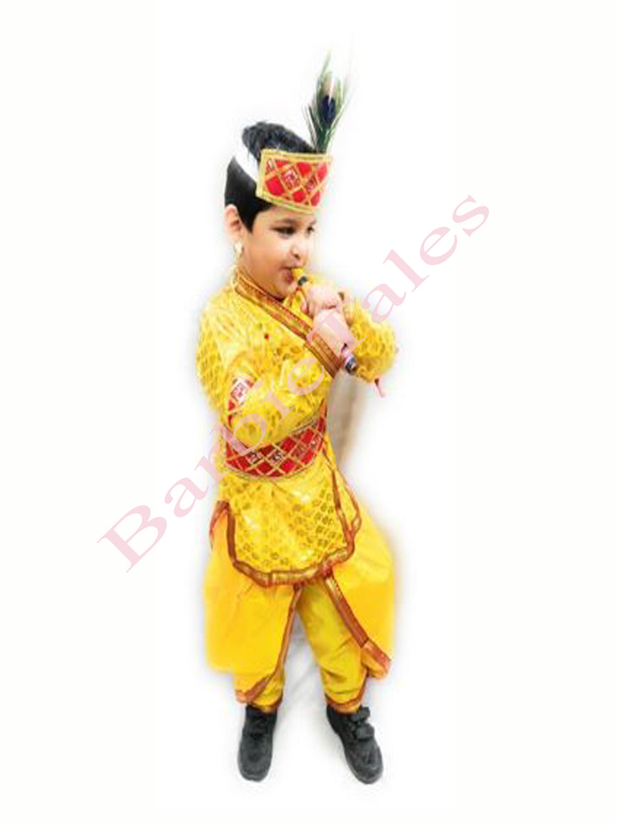 Little Bala Krishna Boutie Print with Ornaments -Yellow