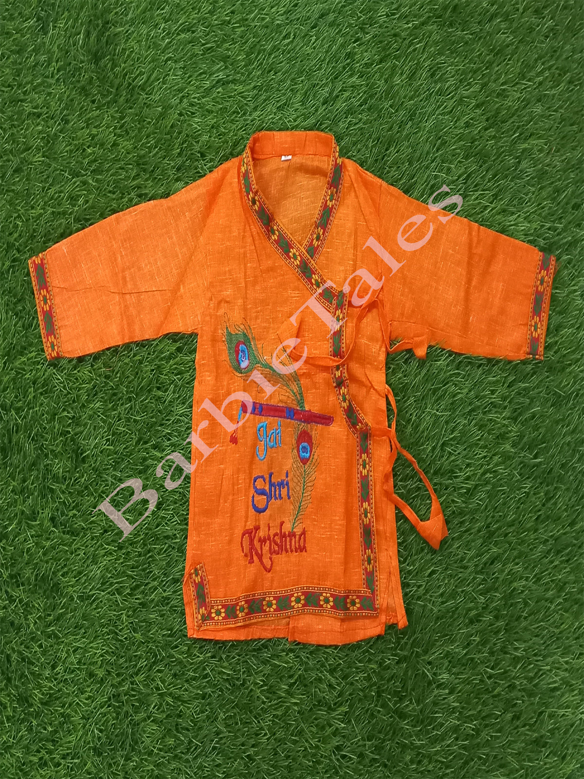 Krishna Orange Top White Dhoti Costume For Boys