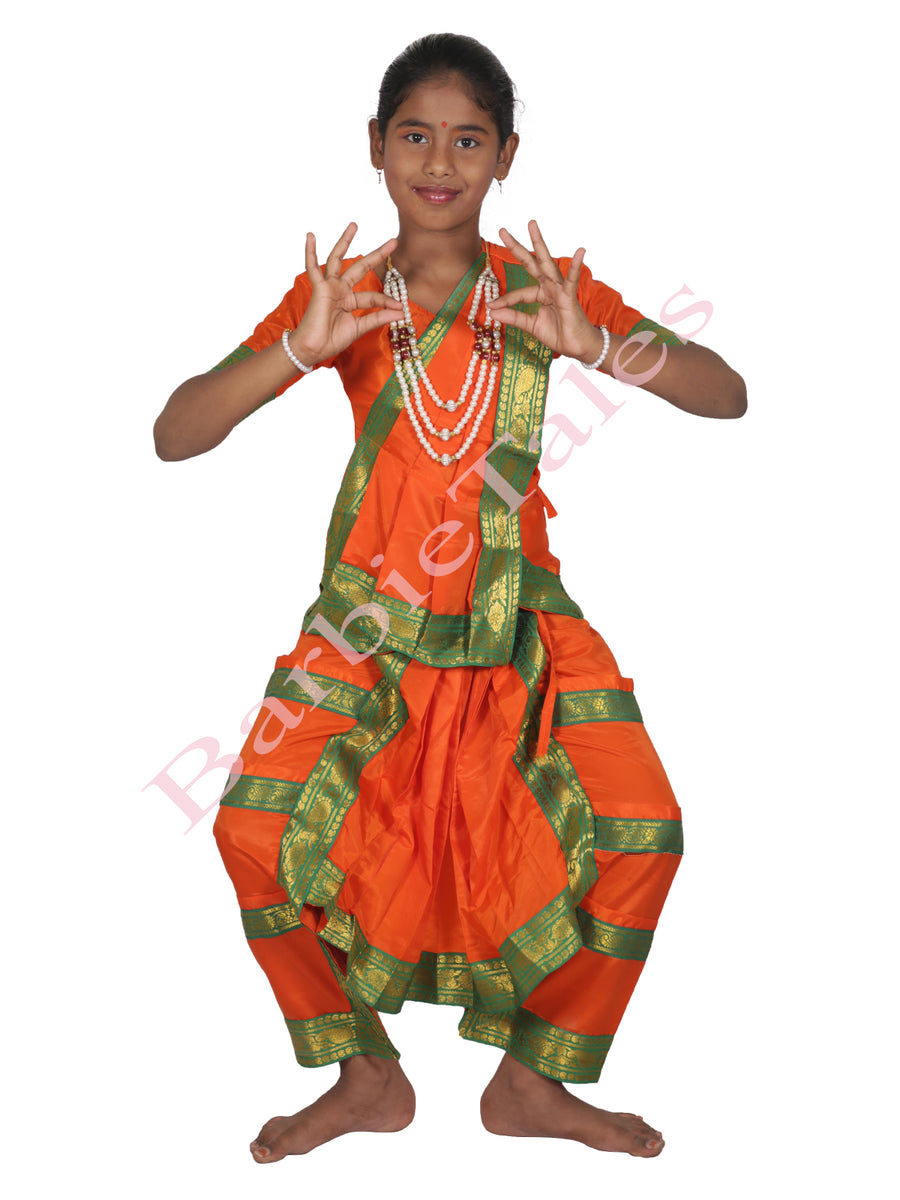 Bharatanatyam Indian Classical Dance Costume For Girls -Orange