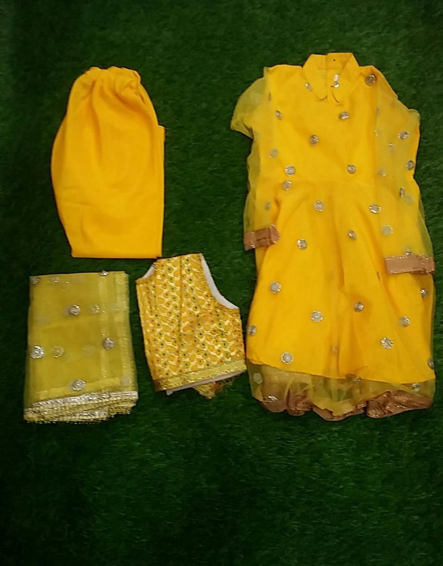 Anarkali Indian Classical Dance Costume For Girls-YELLOW