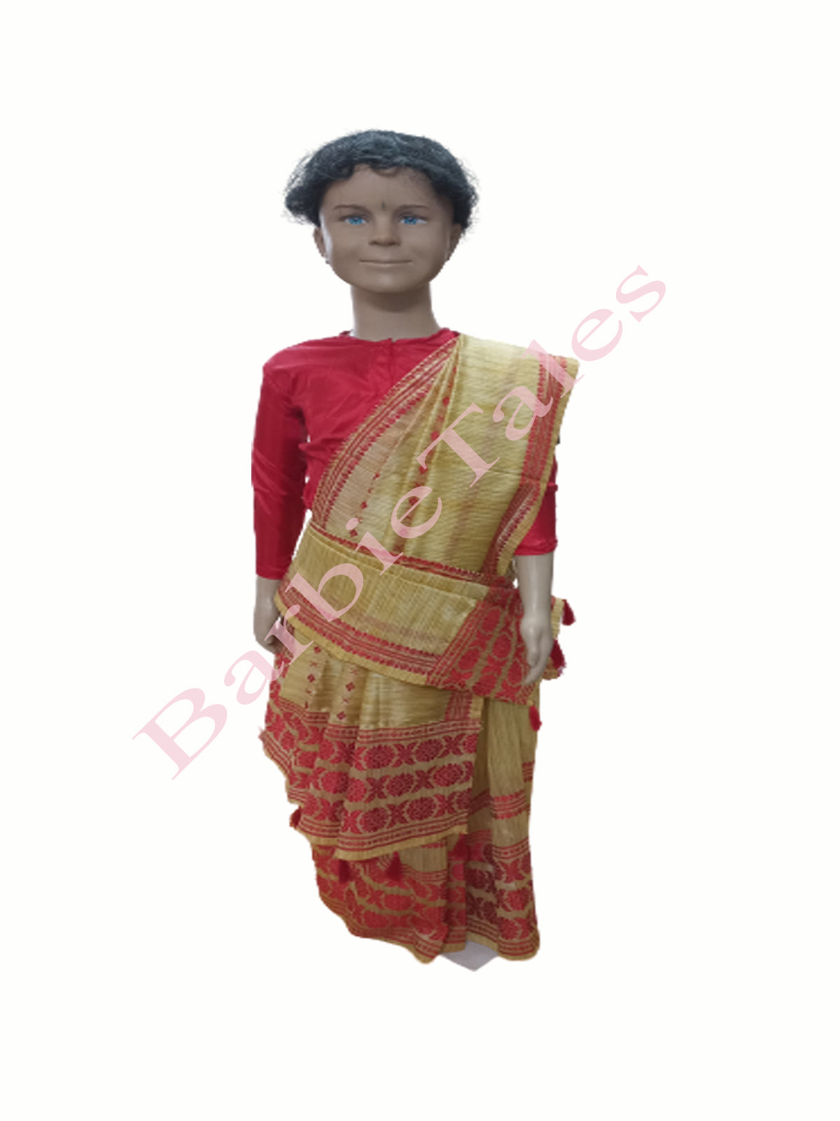 Buy Beige (Muga Color) Assam Silk Saree with Red Threadwork at Amazon.in