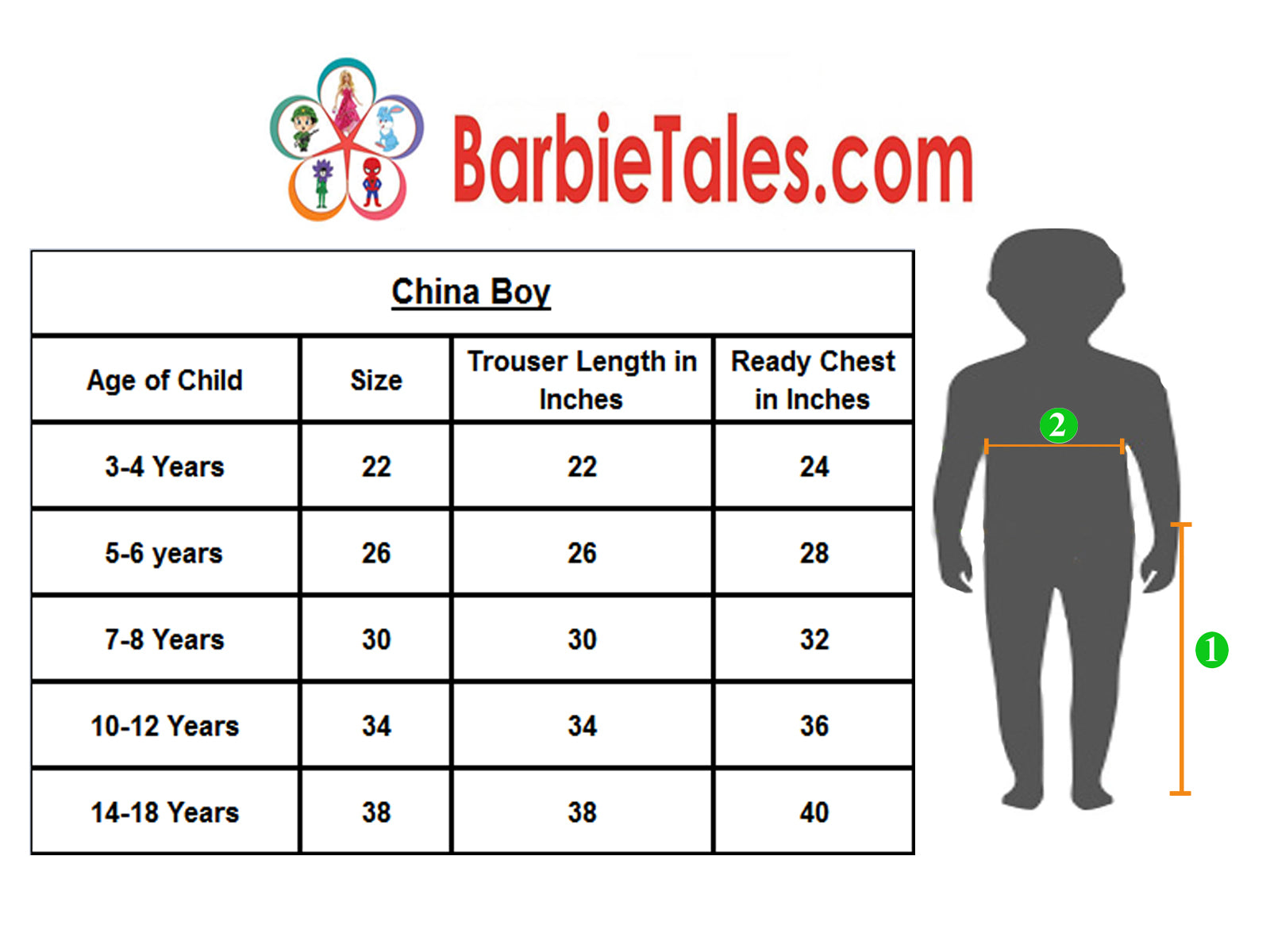 clothing asian children's size chart