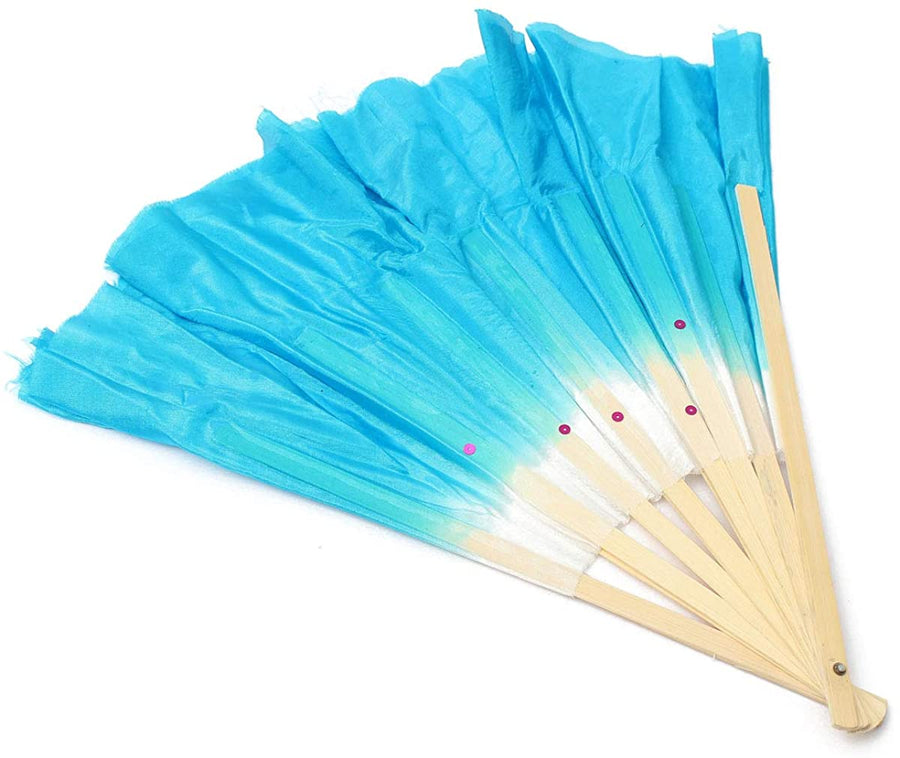 Japanese | Chinese  Silk Veil Assorted BLUE Color Bamboo Fan For Adults and Kids