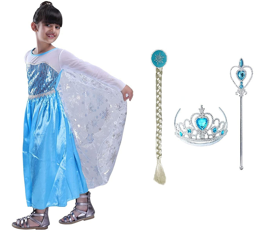 Elsa with cape Snow Queen Kids Fancy Dress Costume
