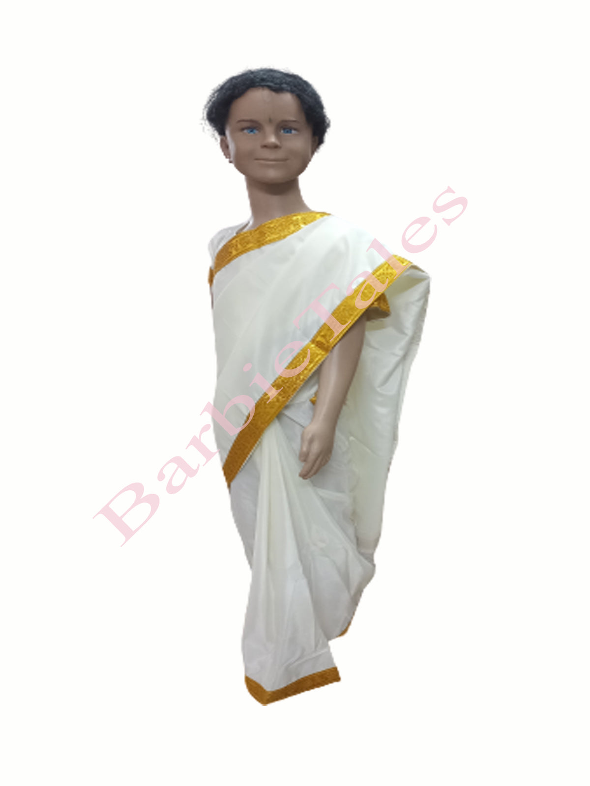 Womens Kerala Tissue Printed Silver Jari Border Saree OKS34