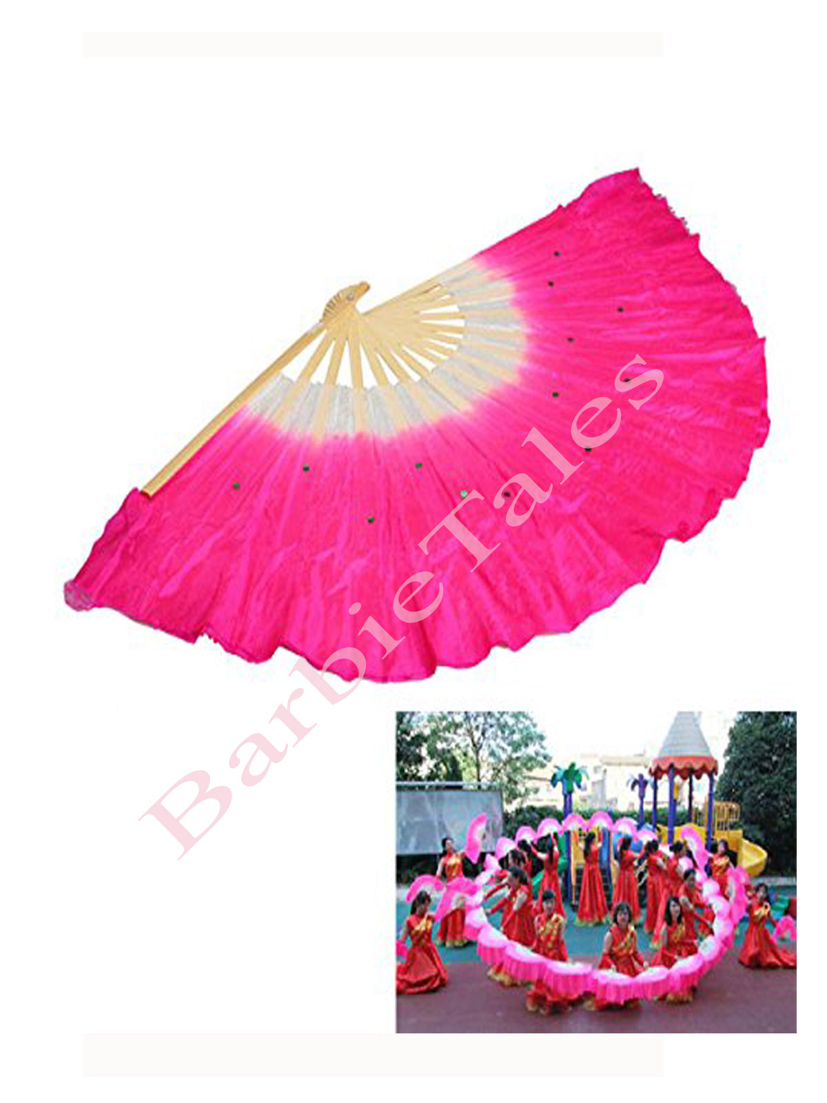 Japanese | Chinese  Silk Veil Assorted Pink Color Bamboo Fan For Adults and Kids